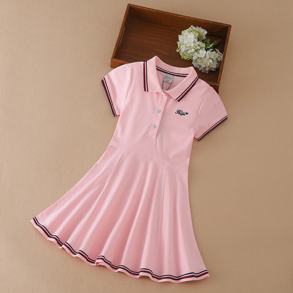 Nyla Girls Tennis Dress Cotton Summer Turn-Down Collar