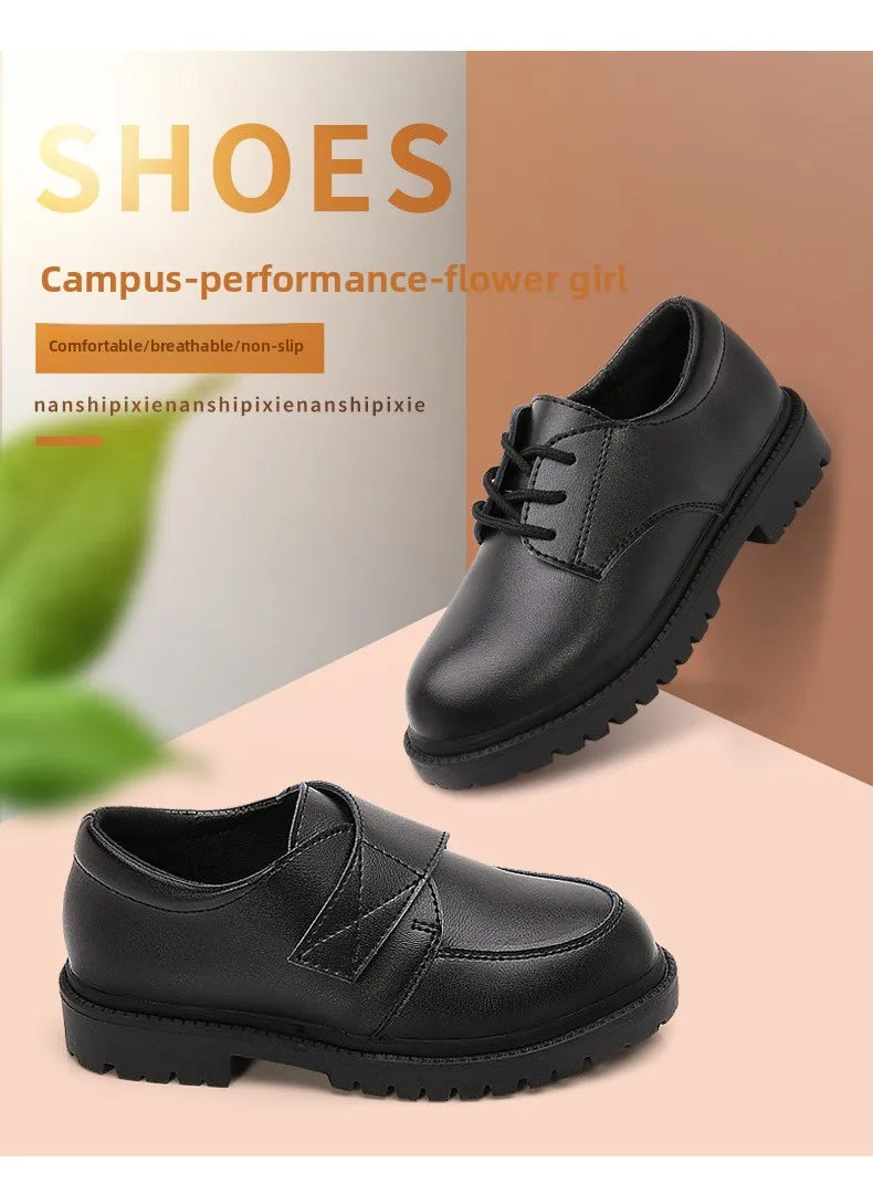 Boys Shoes Children Leather Shoes For Big Kids Teenagers Size 27-38 For Big Boy Formal Wedding Shoes British Style Simple Black