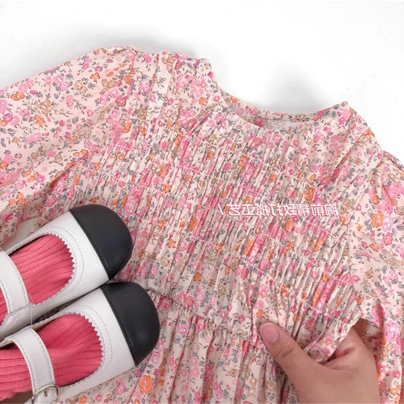 Girls Casual Dresses Floral Crease Sweet Dress Kids Clothes Princess Dress Girls 3 To 7 Years Flower Girl Dresses for Weddings
