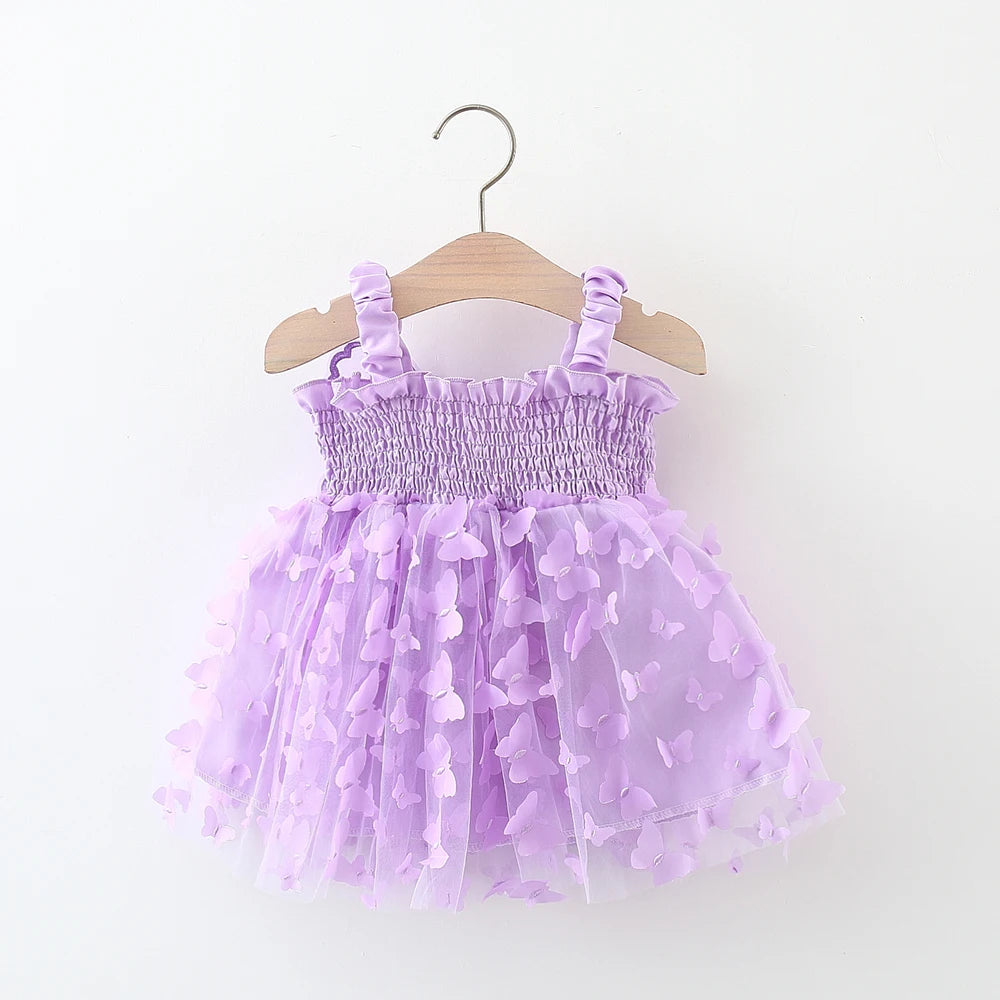 Raven Girls Summer Dress with Butterfly Mesh Splicing