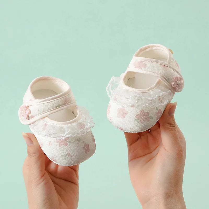 Spring and Summer Baby Toddler Shoes Newborn Baby Girl Princess Shoes 0-2 Years Old  Lace Infant Soft Sole Cute First Walkers