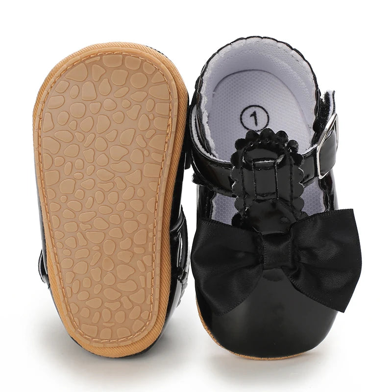 Baby Girls Shoes Classic Bowknot Rubber Sole Anti-slip PU Girls Dress Shoes
