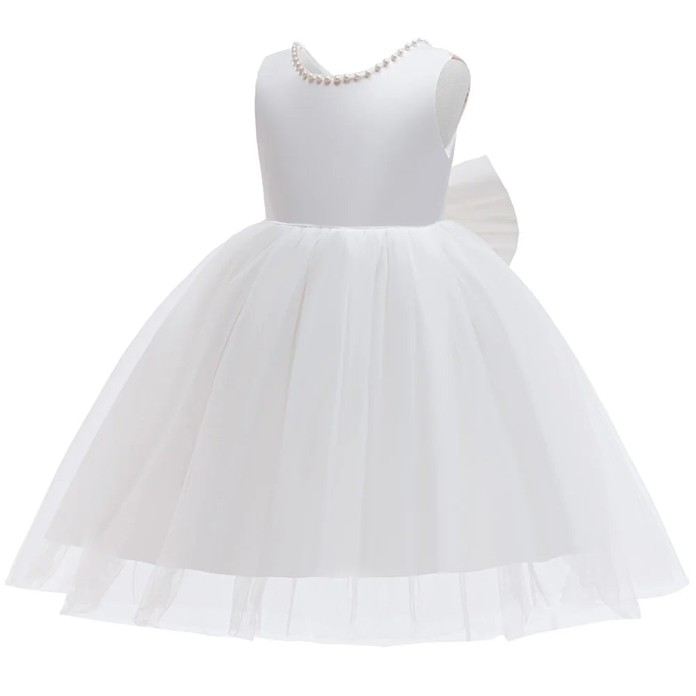 Girls Elegant White Communion Party Dress For Toddler Kids  Sleeveless Princess Tulle Dress