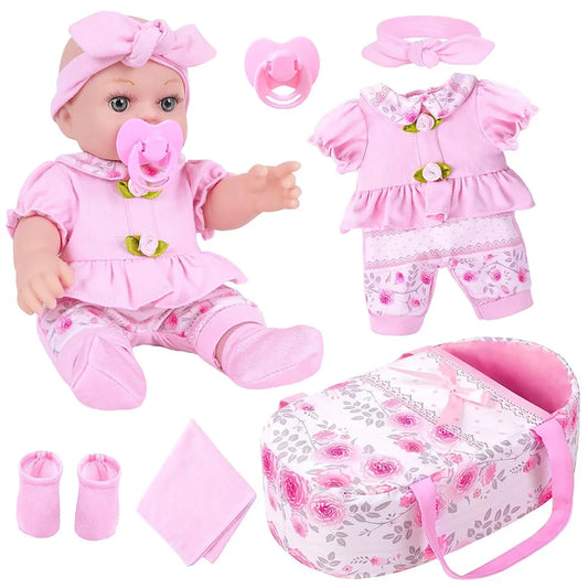 Simulation doll cute pink clothes with sleeping bag 30CM reincarnation doll girl