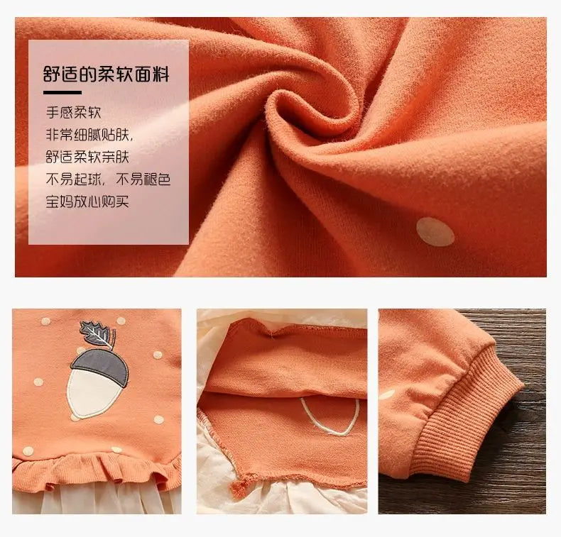 Girls' Dress Spring Autumn Baby Long Sleeved Hoodie Dresses Sweet Children's Princess Clothing Fashion Gauze Girls Clothes Ropa