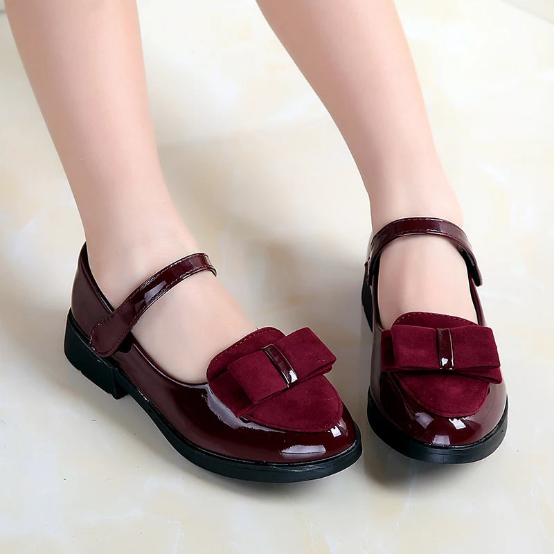 Girl Princess Leather Shoes PU Casual Baby Black Red Girls Fashion Brand Glossy Dance Shoes
