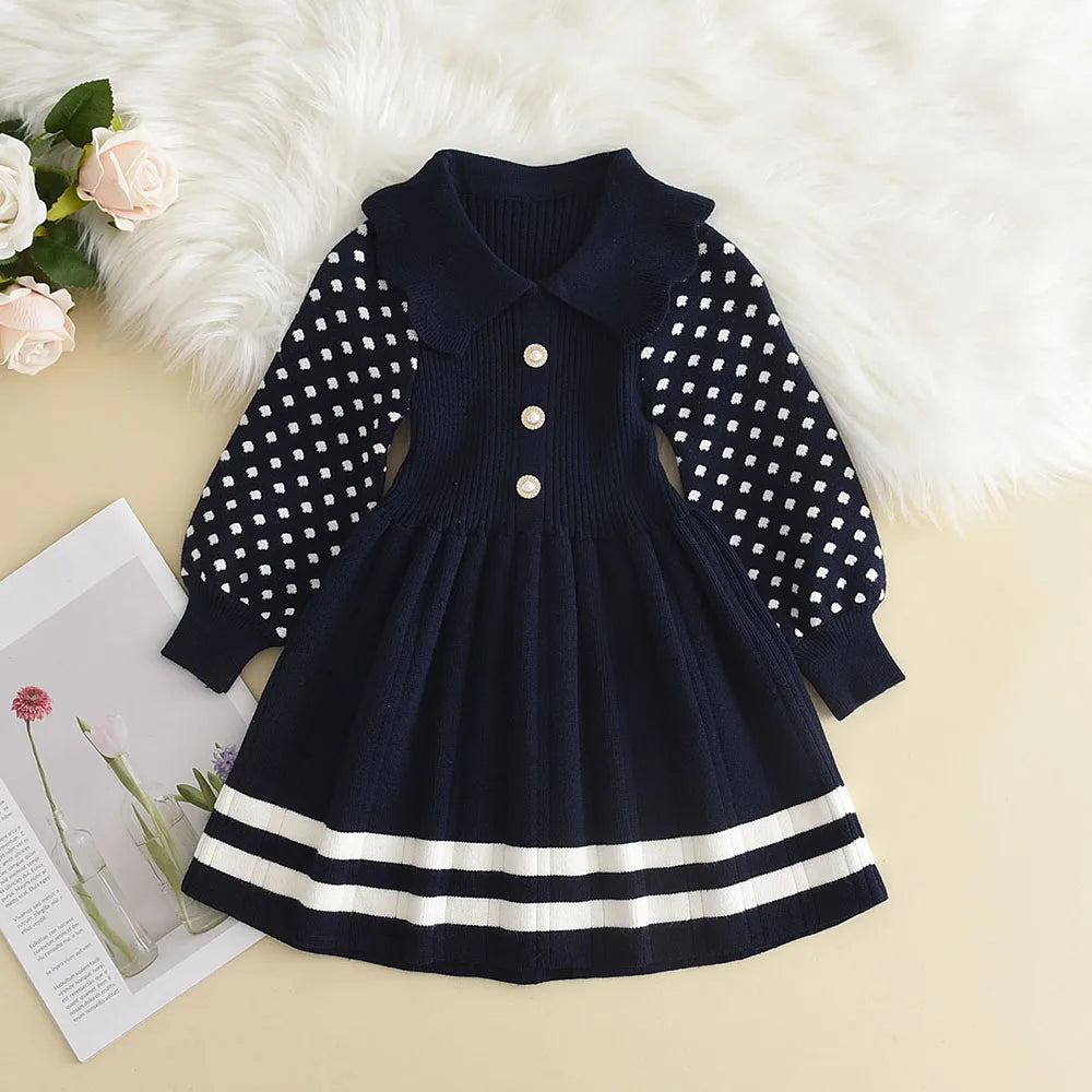 Jaliya Baby Girl Sweater Dress - Knitted, Polka Dots & Warm