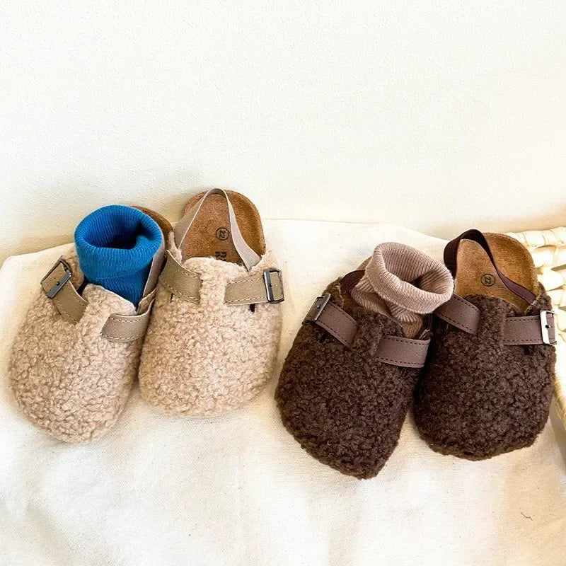 Children's Fleece Elastic Clogs Baby Boys Girls Plush Slipper Toddler Prewalker Footwear