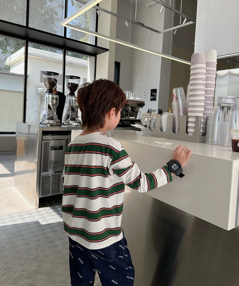 Gabriel Long Sleeves Bottoming Stripe Tees - GuGuTon baby store - Baby Fashion - Toddlers Outfits - Babies Outfits - Toddler Clothes - Kids Clothing - Newborn Clothes - Newborn Wear - Kids Wear - Trending Clothes - Trending Outfits - Fall Fashion - Winter Fashion - Girls Clothes - Boys Clothes - Babies Wear - Kids Accessories - KidsWear - Summer Clothes - Summer Fashion - Summer Trend - Falls Sweaters - Tops - Bottom - Jeans - Blouse - Dresses - Newborn Dresses - Toys