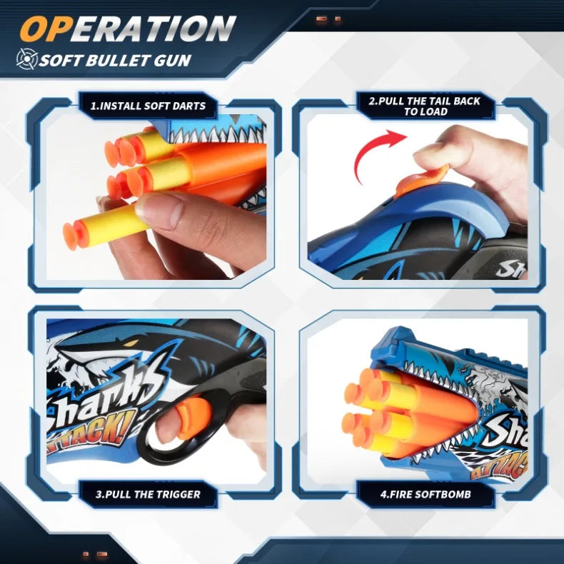 Kids Air Soft Bullet Gun Toys - Graffiti Shark Design
