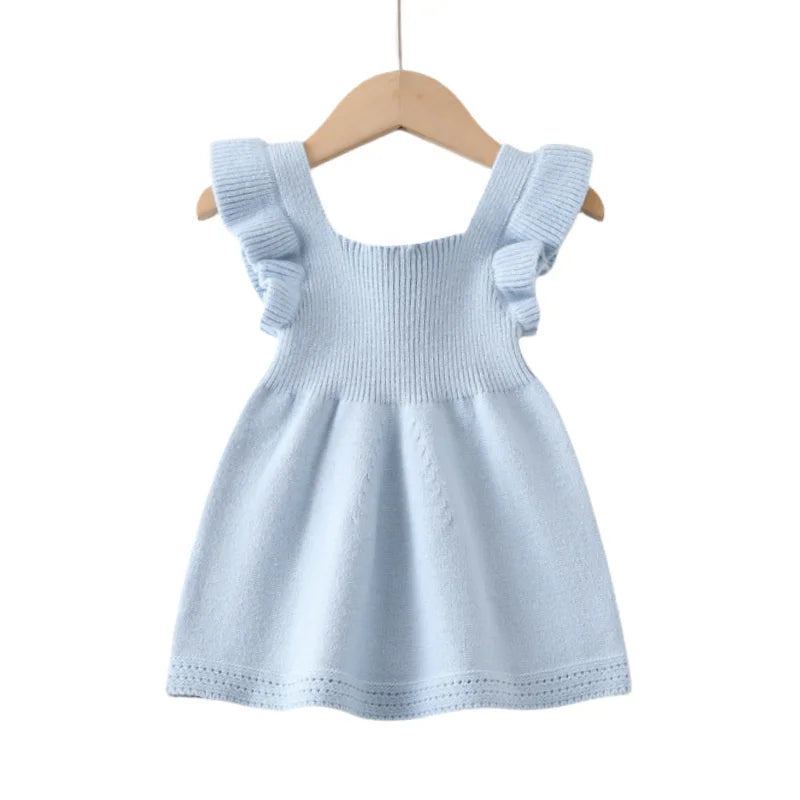 Newborn Baby Girl Ruffled Flutter Sleeves Knitted Infant Girls Dress