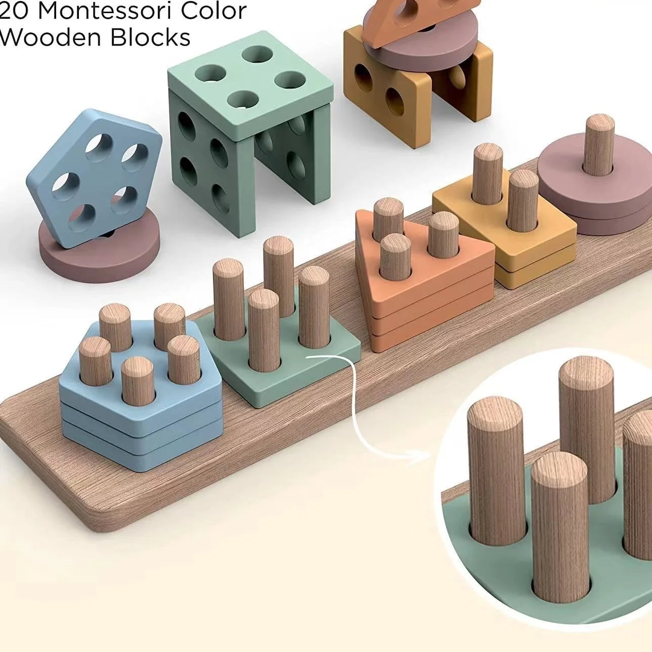 Montessori Toys For 18+ Months Old - Toddlers Wooden Sorting And Stacking Toys For Baby Boys