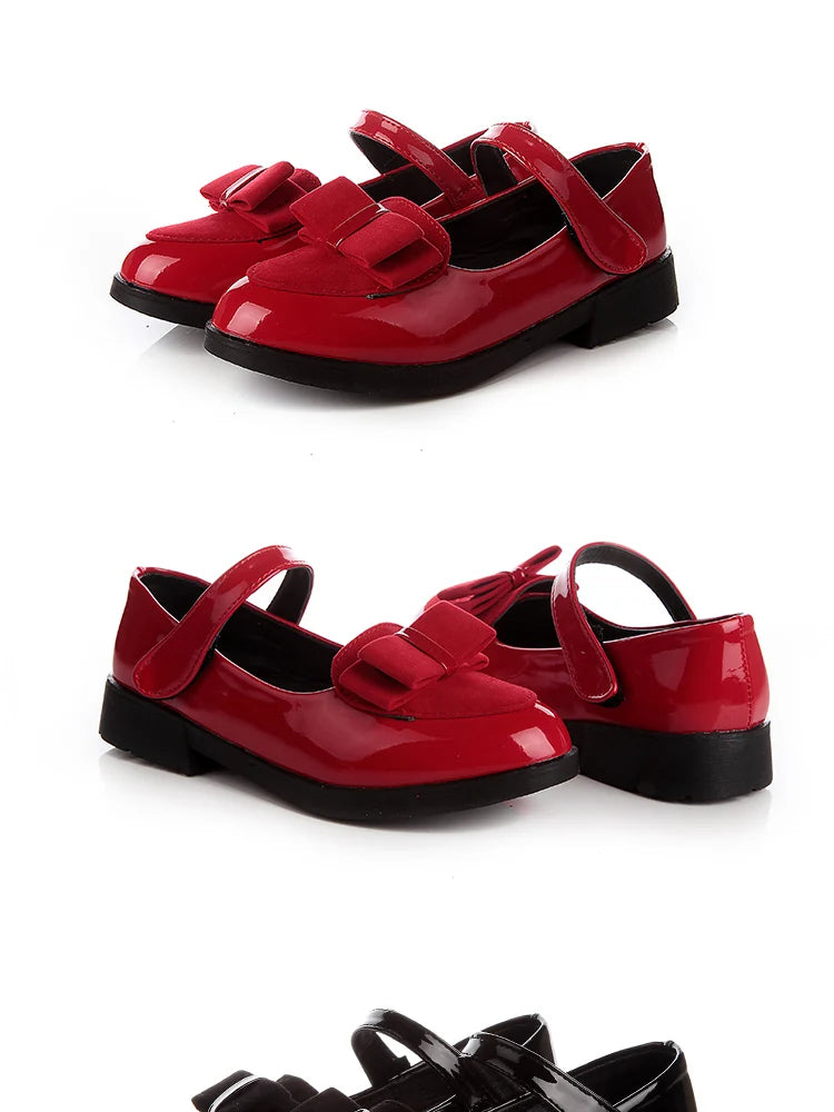 Girl Princess Leather Shoes PU Casual Baby Black Red Girls Fashion Brand Glossy Dance Shoes