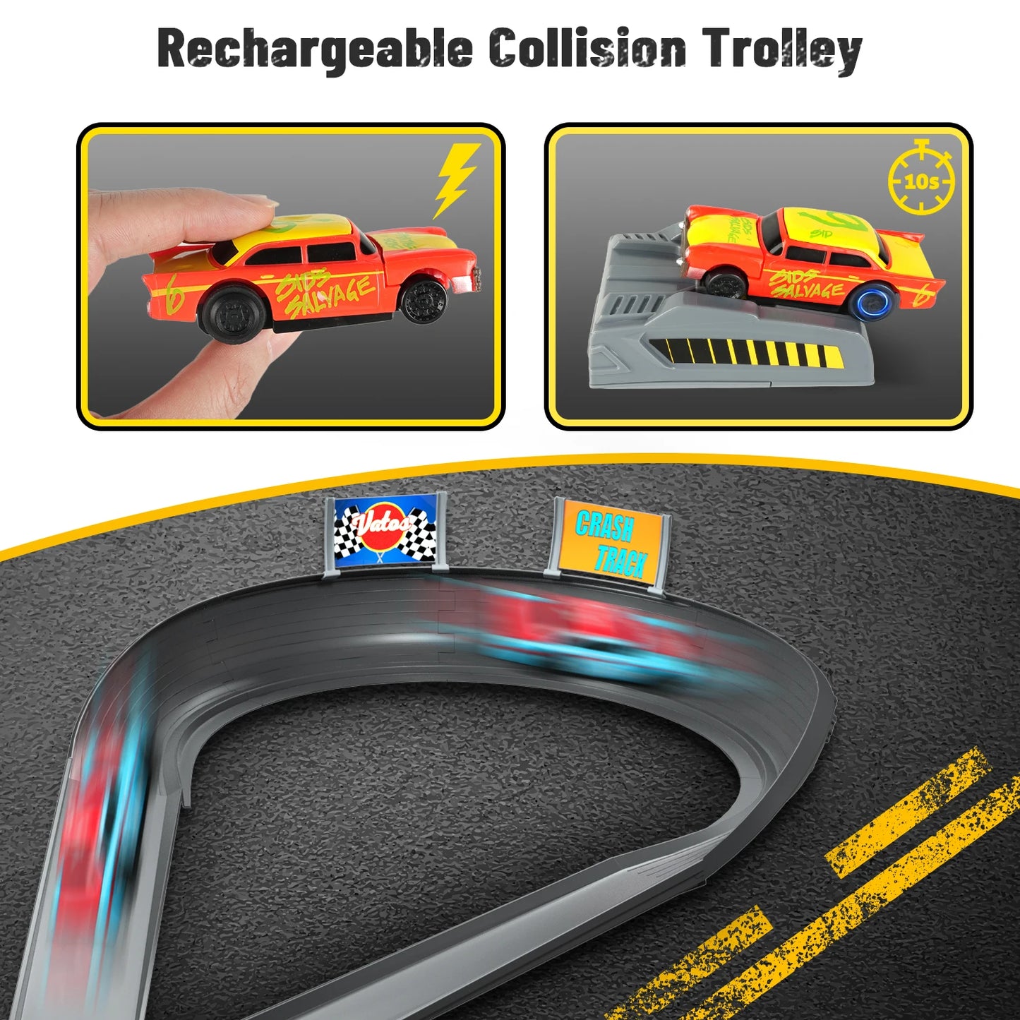 VATOS CRASH RACERS Track Speed Collision Racing Car Set Rechargeable Cars