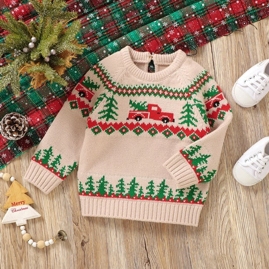 Luis Long Sleeve Round Neck Truck Print Sweater