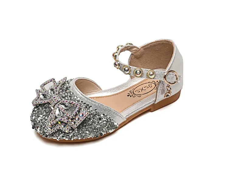 New Children Princess Shoes for Girls Bowtie Glitter Children Baby Dance Shoes