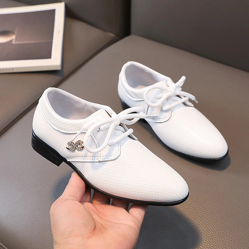 Boy Pointed Leather Shoes Children's British Black Shoes Students Leisure White Show Leather Shoes Boy' Shoes size 21-36