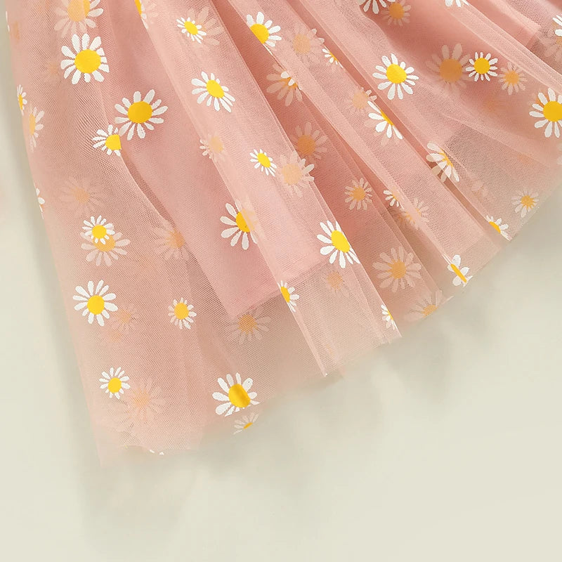 Toddler Dress Kids Girls Party 2023 Summer Sleeveless Daisy Floral Tutu Dress