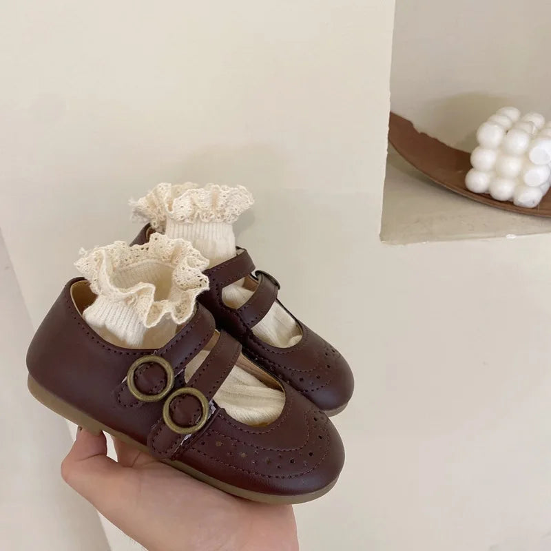 Girls Leather Shoes 2023 Spring Autumn New Versatile Children Retro Princess Shoes