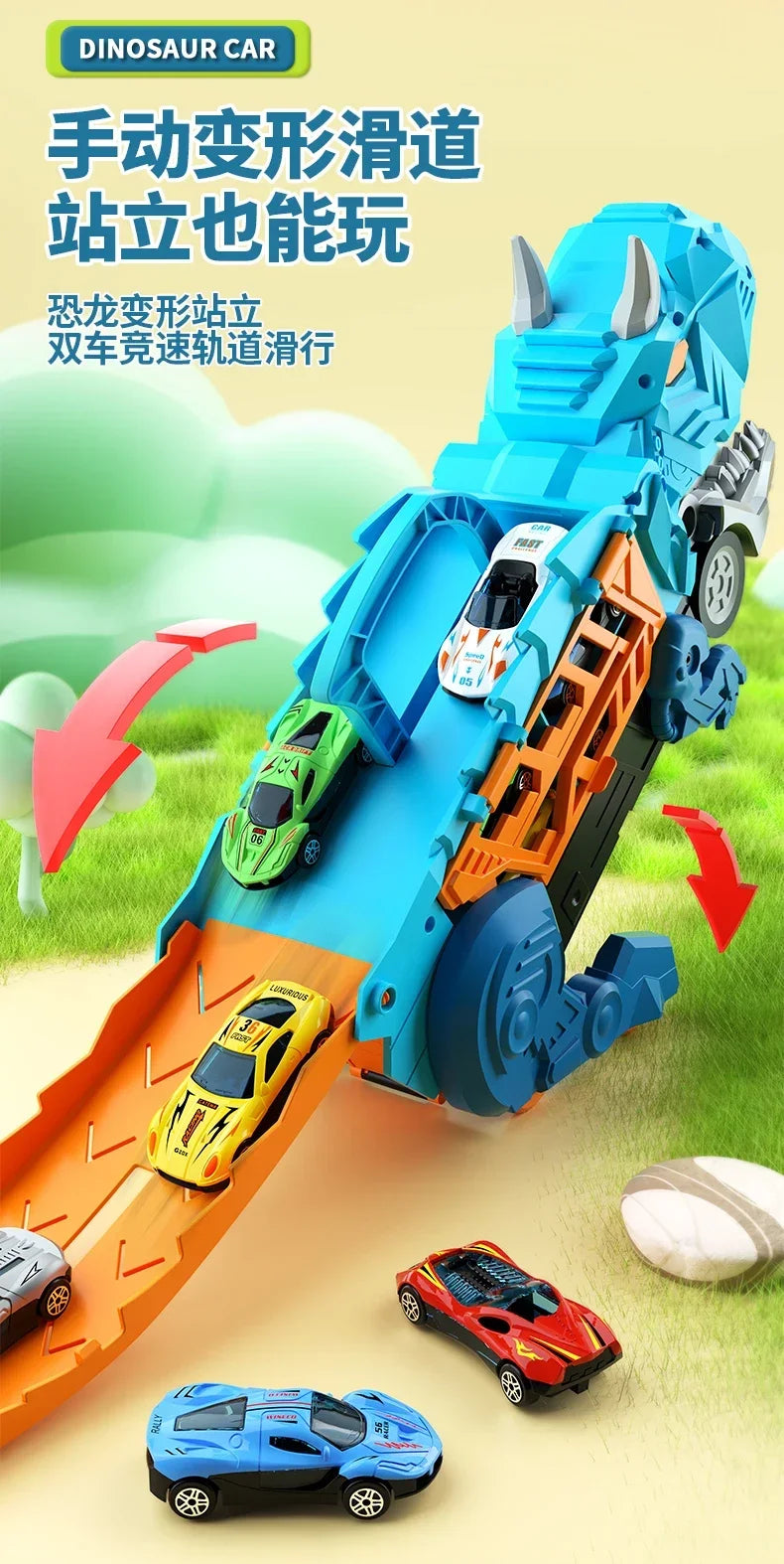 Dinosaur Toys for Kids Boys Ages 3-5, Car Track Set Dinosaur Transport Truck with Diecast Cars