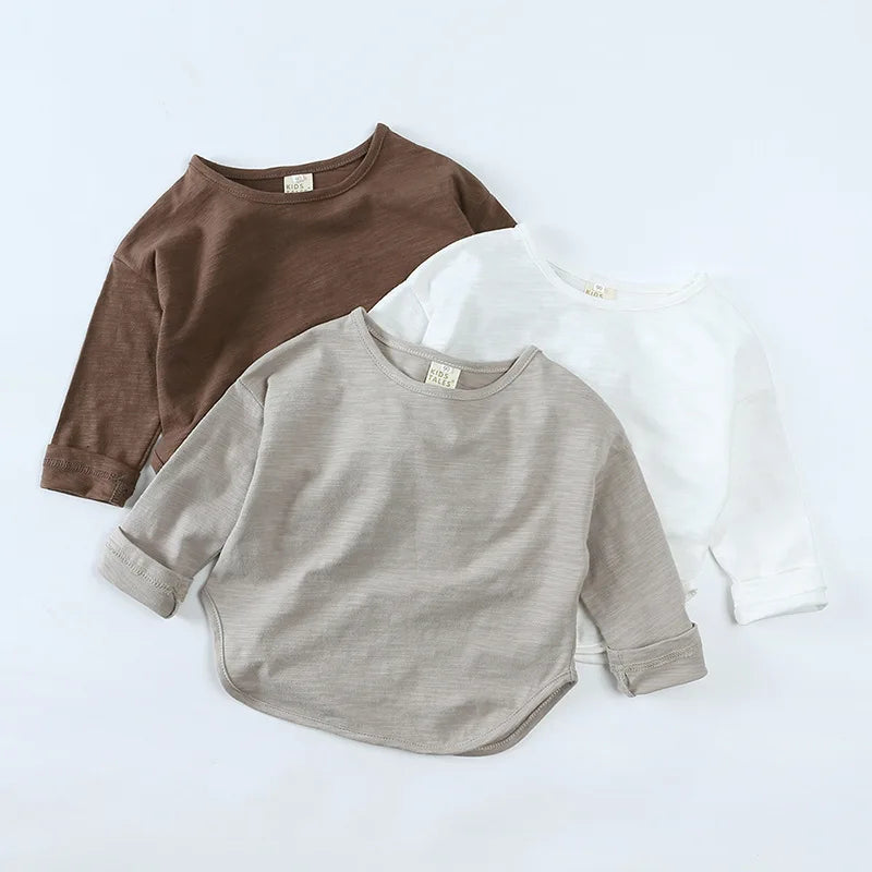 Alfredo Boy O-neck Solid Casual Long Sleeves Tees