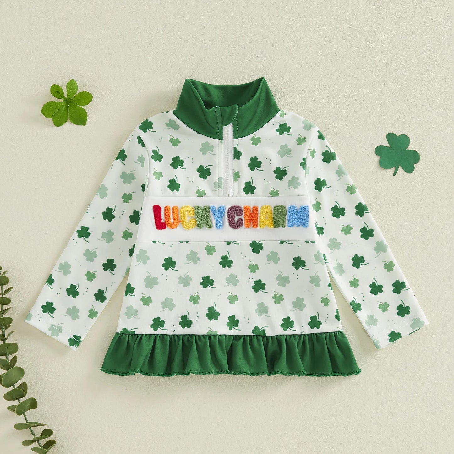 Rafaela Long Sleeve Stand Neck Shamrock Tops