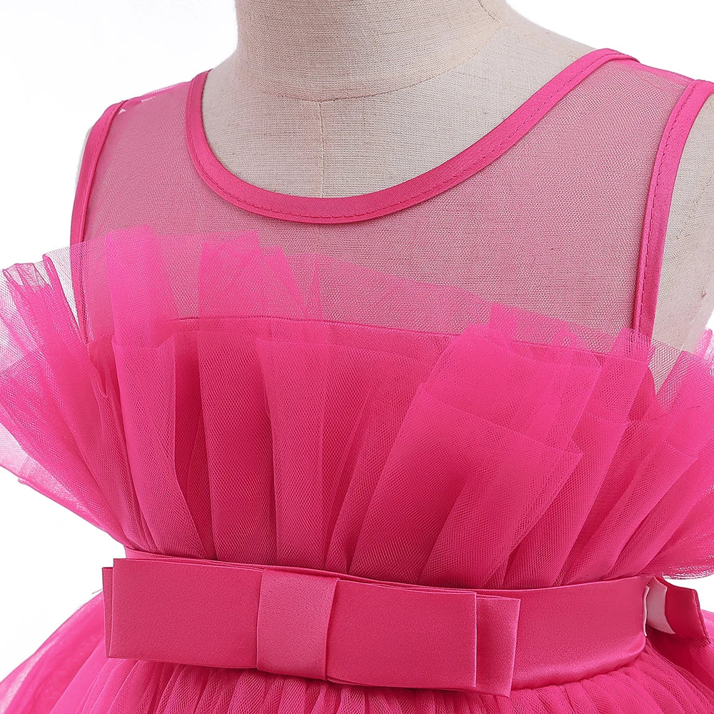 Summer Baptism Bridesmaids Party Baby Girls Dresses Tulle Trailing Wedding Birthday Princess Dress