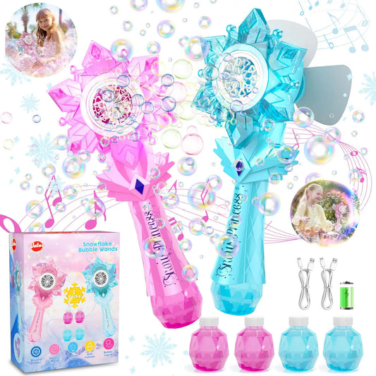 VATOS Recharge Bubble Wand X2 for Kids Girls Boys LED Electric Auto Snowflake Bubble