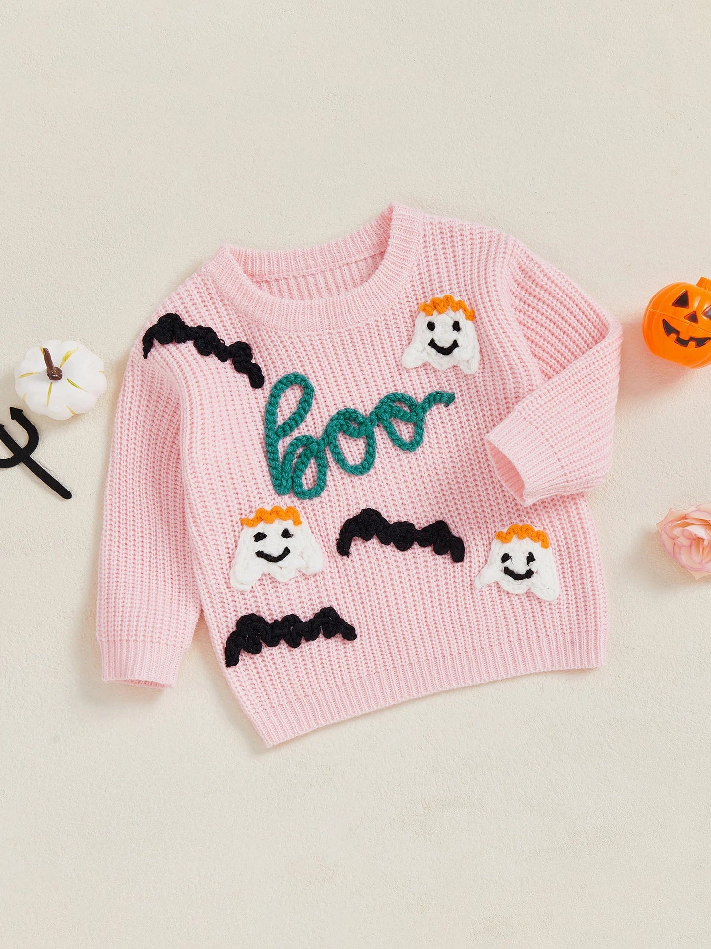 Urna Sweater Long Sleeve Round Neck Letter Boo