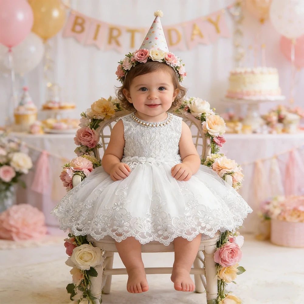 Baby Girl Clothes Wedding Dress for Baptismal Ceremony White Dress