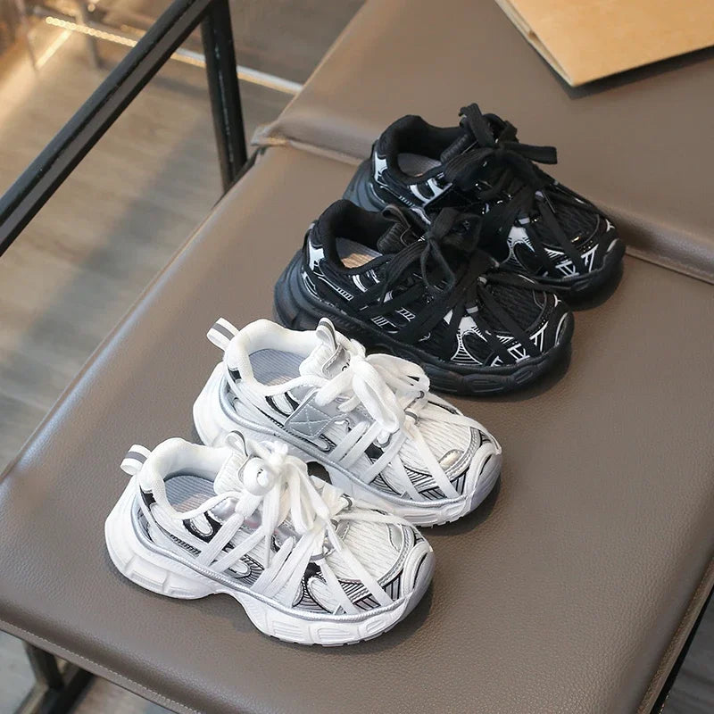 Kids Shoes for Boy School Black Beige Versatile Sports Shoes for Girls Fashion Causal Patchwork Children Mesh Chunky Sneakers
