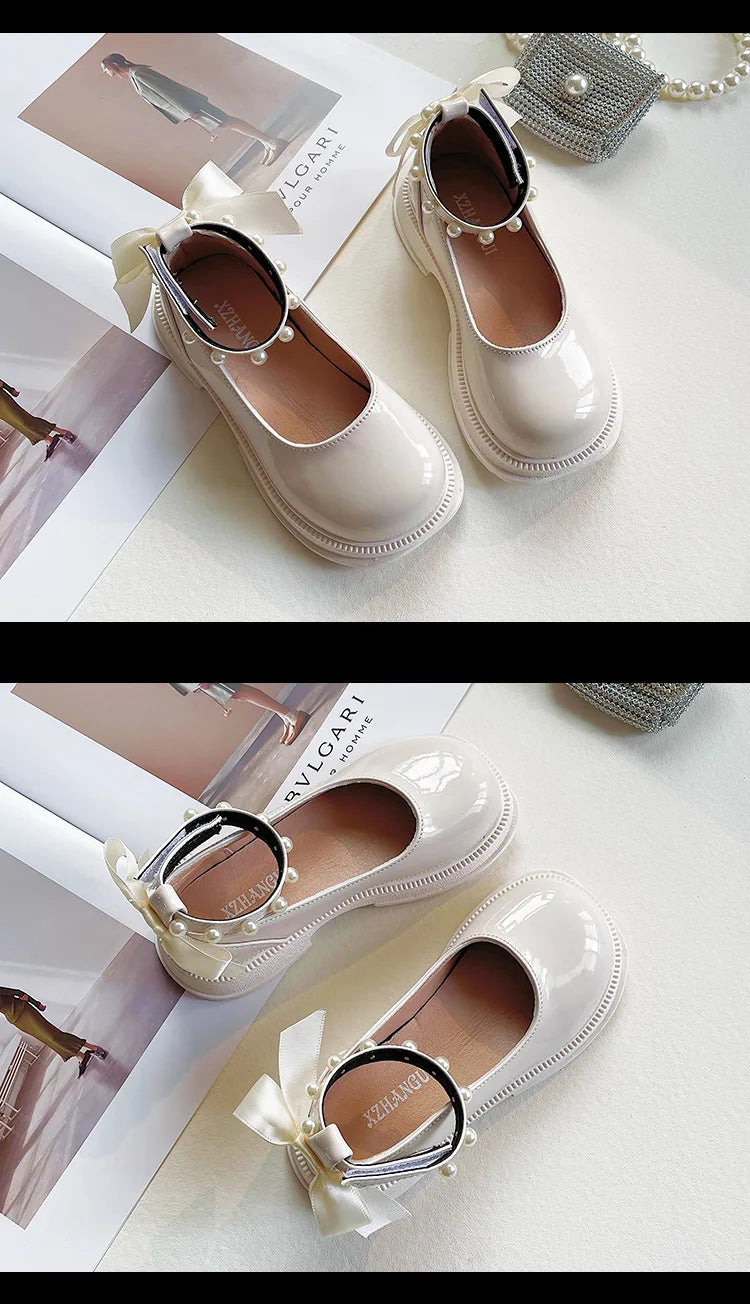 Small Pearl Leather Shoes for Girls, Soft Soles for Children