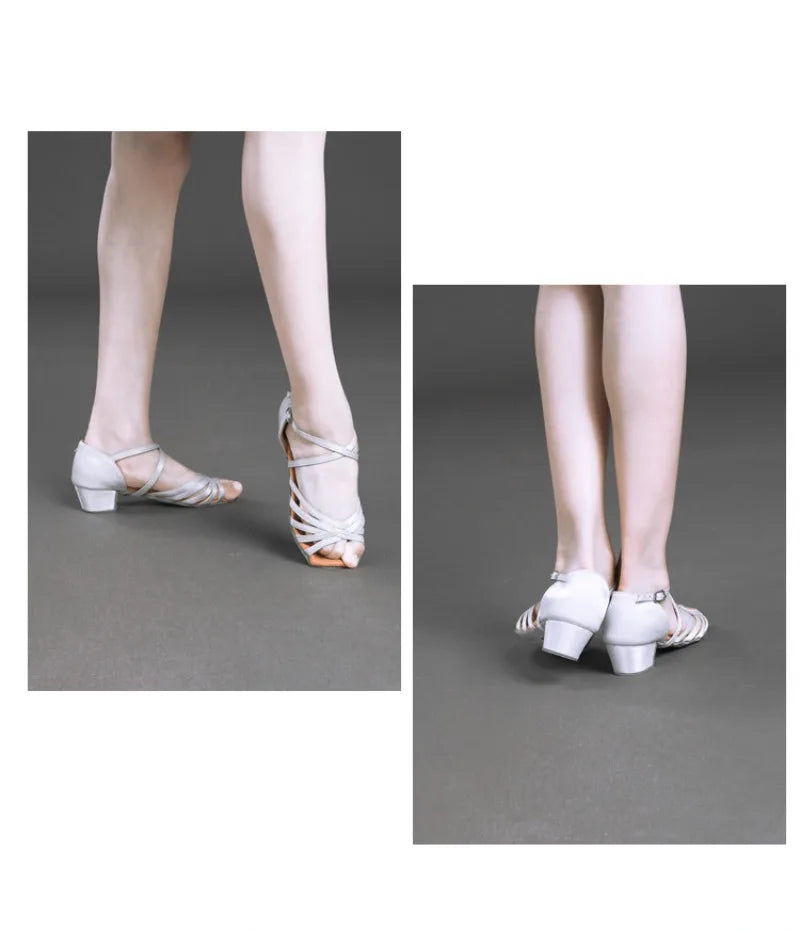Girls Latin Dance Shoes Low Heel Soft Sole Beginner Kids Ballroom Practice Training Stage Girls Performance Dancing Footwear