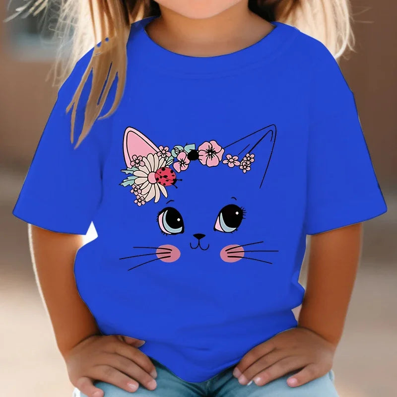 Lucía Summer Kids Flower Cat Graphic Girls Floral Kitty Tops - GuGuTon baby store - Baby Fashion - Toddlers Outfits - Babies Outfits - Toddler Clothes - Kids Clothing - Newborn Clothes - Newborn Wear - Kids Wear - Trending Clothes - Trending Outfits - Fall Fashion - Winter Fashion - Girls Clothes - Boys Clothes - Babies Wear - Kids Accessories - KidsWear - Summer Clothes - Summer Fashion - Summer Trend - Falls Sweaters - Tops - Bottom - Jeans - Blouse - Dresses - Newborn Dresses - Toys