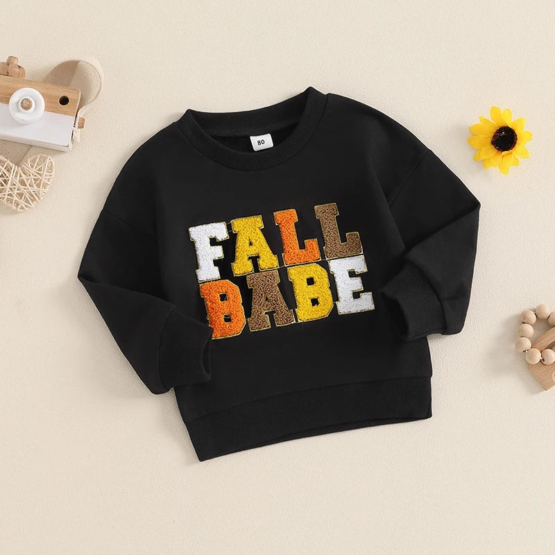 Girls Fall Babe Long Sleeve Embroidery Letters Fall Crewneck Top