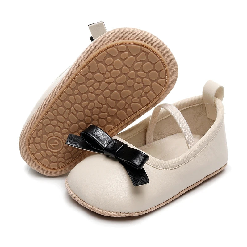Newborn Baby Shoes Baby Girl Shoes Cute Bow Leather Rubber Sole Anti-slip Toddler First Walkers Infant Girl Shoes Moccasins