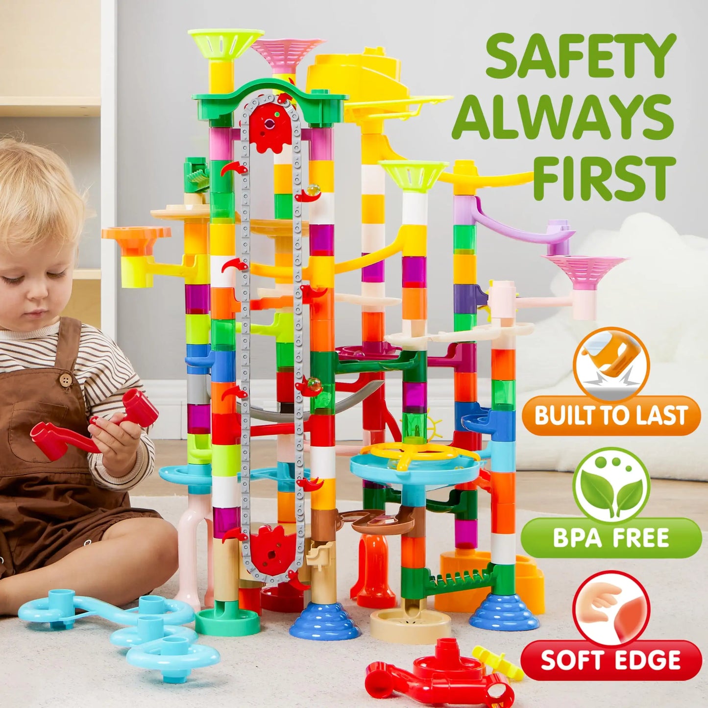 Joyfy 236 Pcs Glowing Marble Run with Motorized Elevator Construction Building