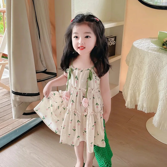 Baby Girl Summer Dress Sweet Floral Pattern Halter Dress Korean Version Princess Dress