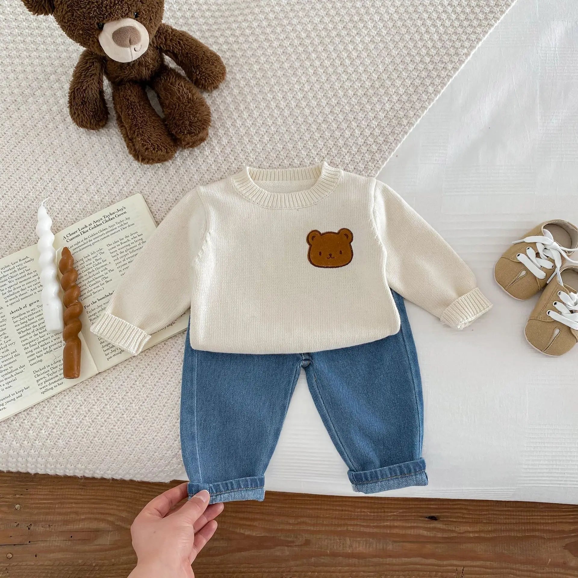 Ronny Cartoon Bear Patched Sweater - GuGuTon baby store - Baby Fashion - Toddlers Outfits - Babies Outfits - Toddler Clothes - Kids Clothing - Newborn Clothes - Newborn Wear - Kids Wear - Trending Clothes - Trending Outfits - Fall Fashion - Winter Fashion - Girls Clothes - Boys Clothes - Babies Wear - Kids Accessories - KidsWear - Summer Clothes - Summer Fashion - Summer Trend - Falls Sweaters - Tops - Bottom - Jeans - Blouse - Dresses - Newborn Dresses - Toys