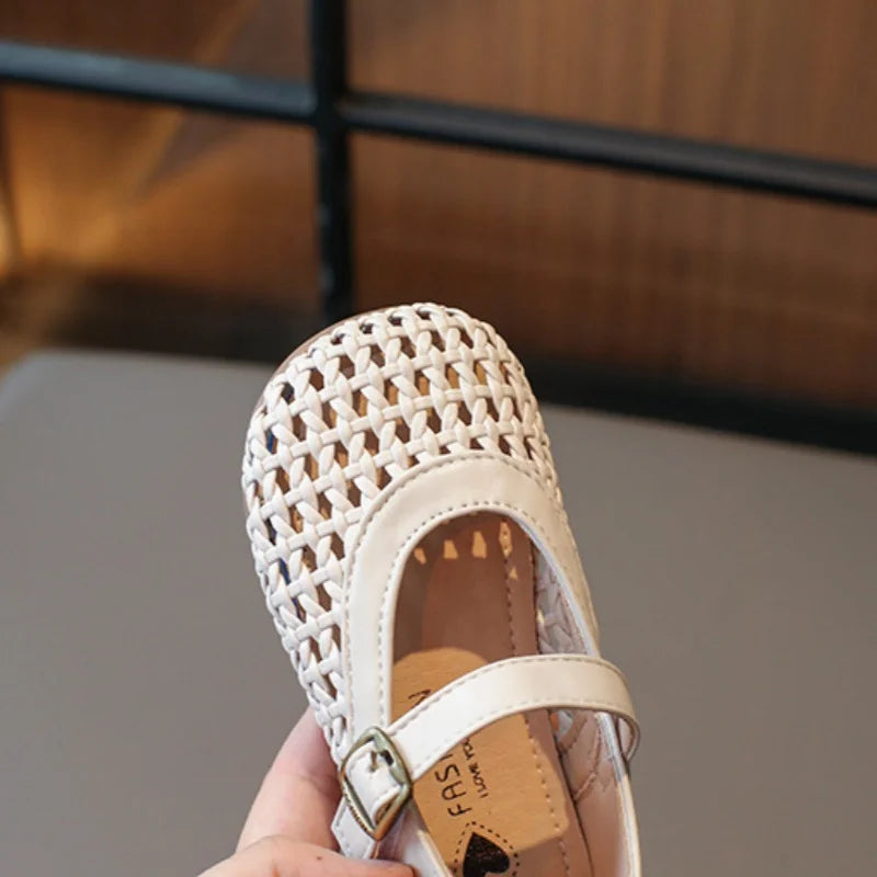 Kids Summer Breathable Woven Flats Shoes Hollow Out Princess Shoes