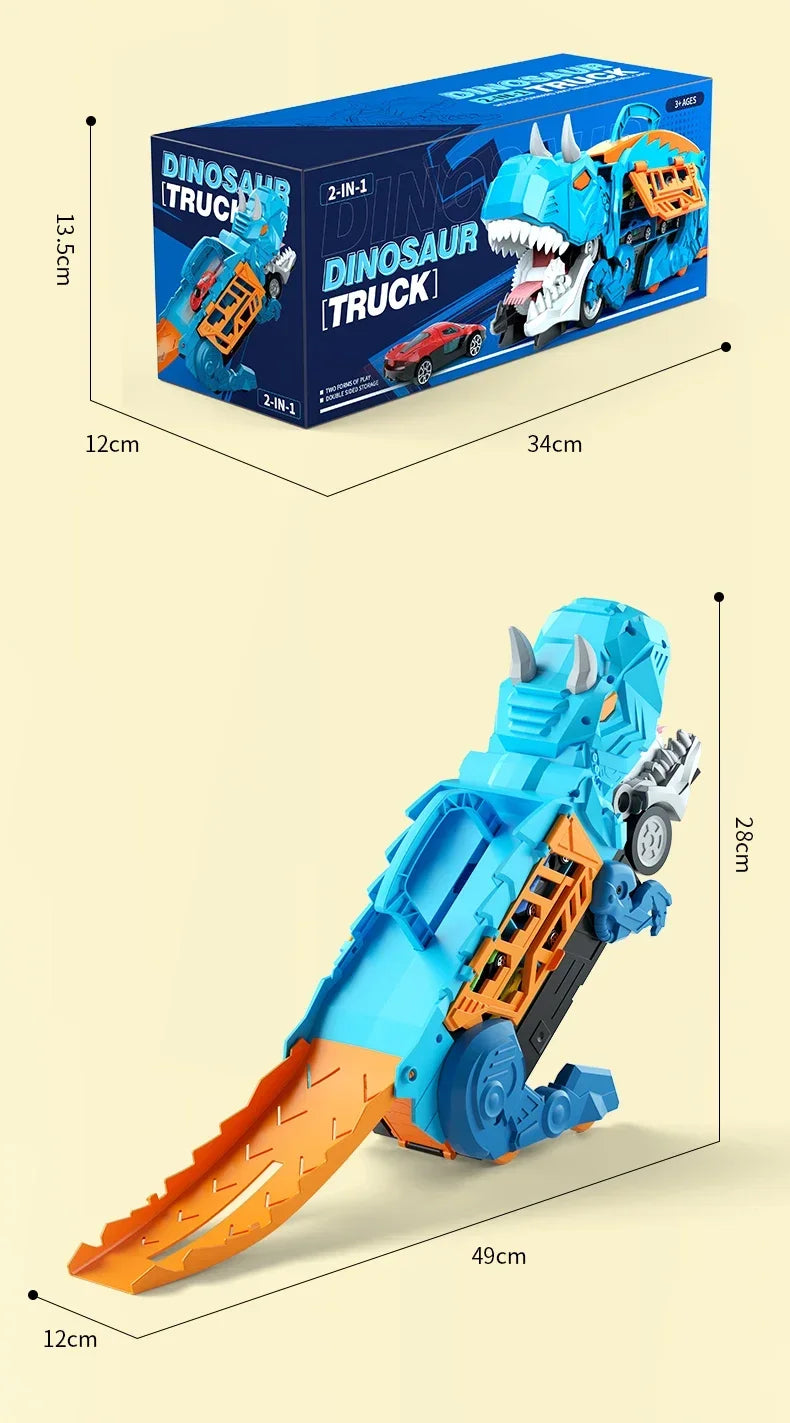 Dinosaur Toys for Kids Boys Ages 3-5, Car Track Set Dinosaur Transport Truck with Diecast Cars