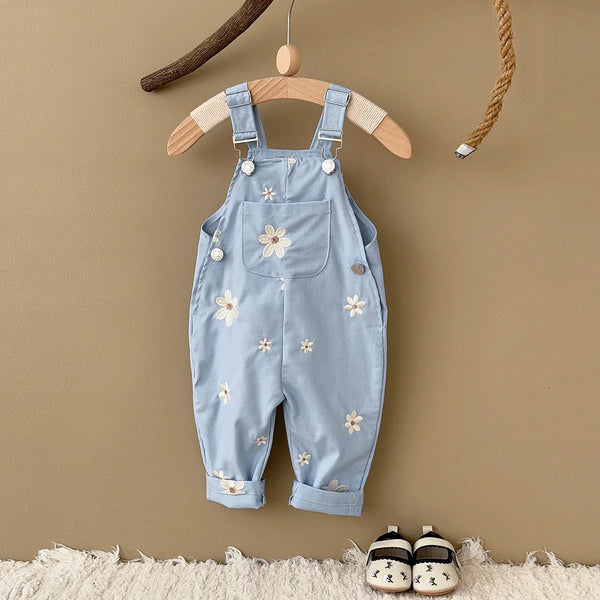 Blue Flower Embroidery Jumpsuit