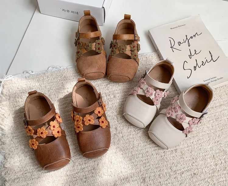 Girls Shoes New Spring Square Toe One-line Buckle Buckle Decoration Shoes Mori Girl Style Outdoor Daily Flat Children Zapatos De