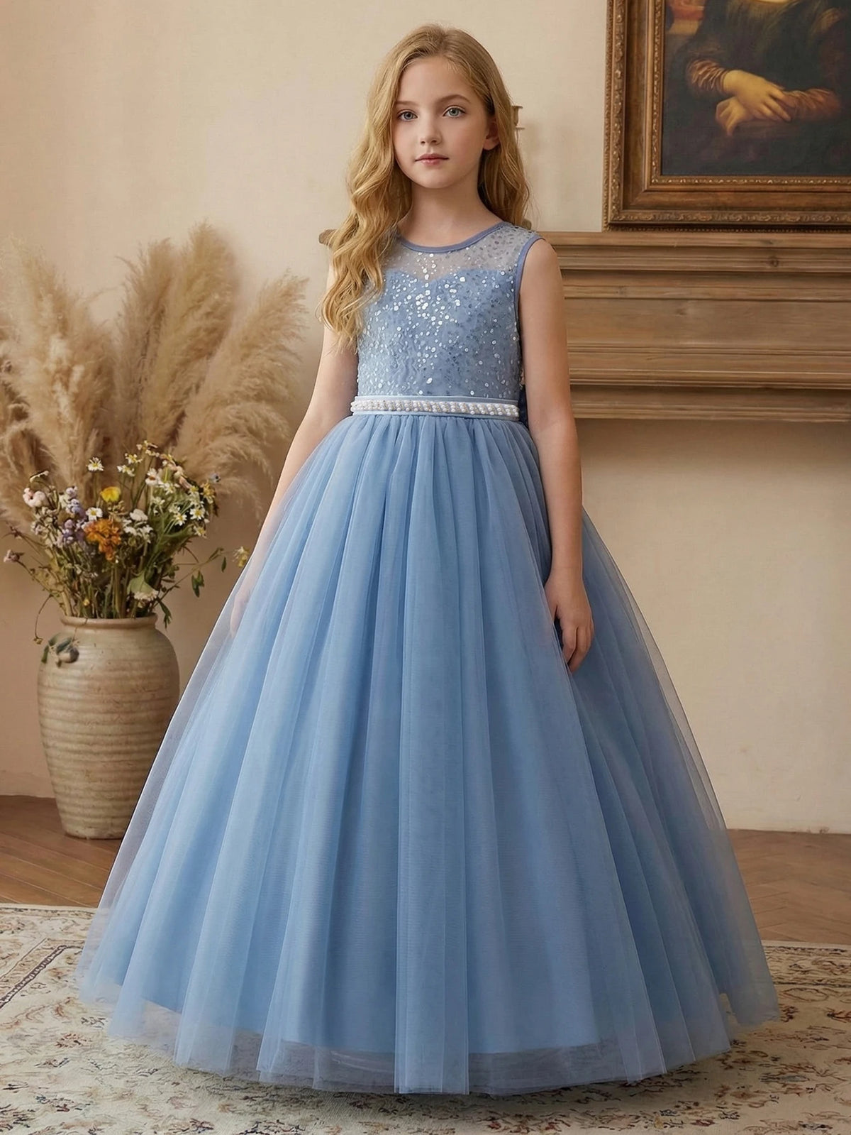 Girl Party Dress Pink Long-style Evening Dress with Large Bow V-neck A Magnificent Evening Dress, Birthday Party, Ball, Banquet