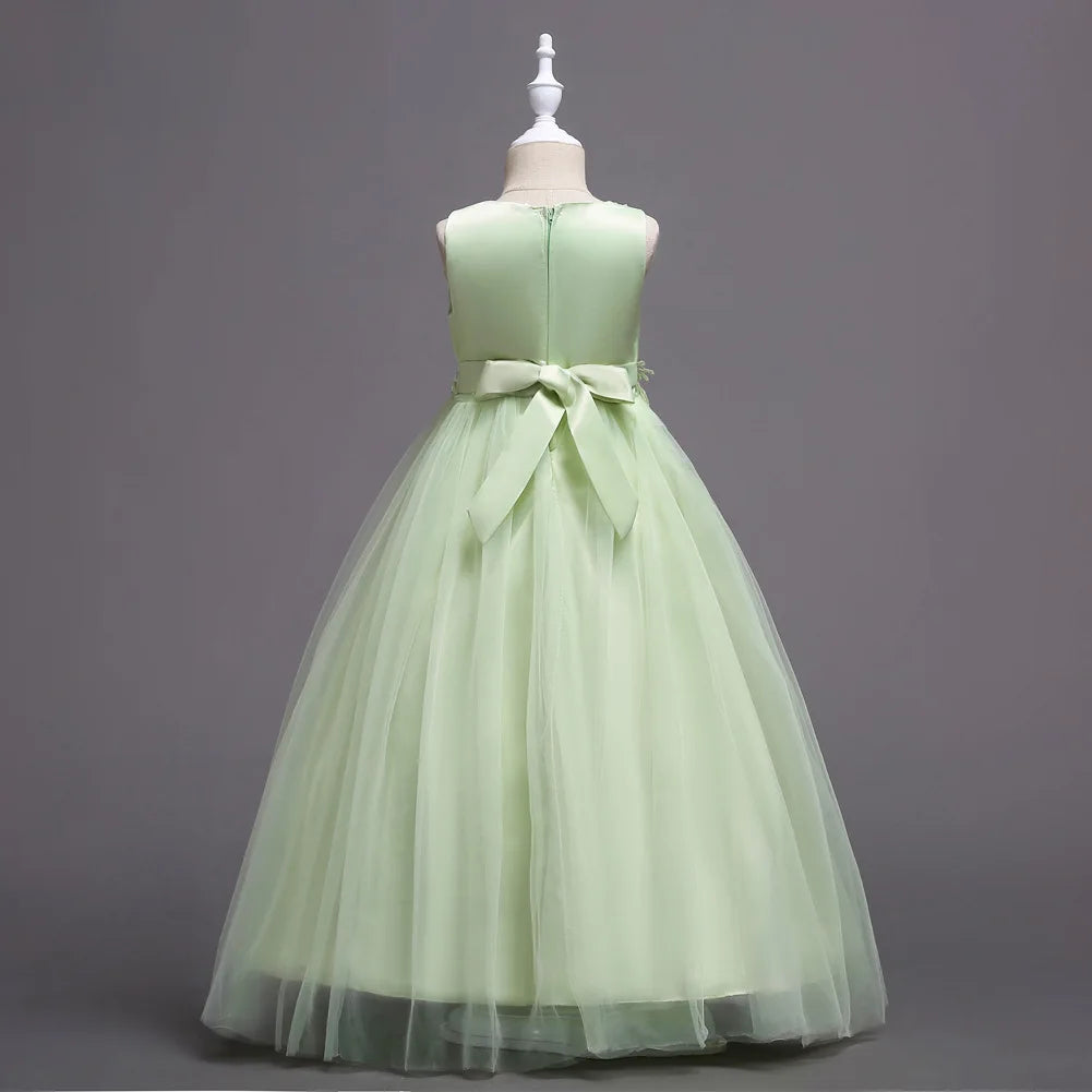 Kids Dresses For Girl Clothes Lace Flower Ball Gown Girls Long Dress For Wedding Prom Party Princess Dresses Teenage Costume