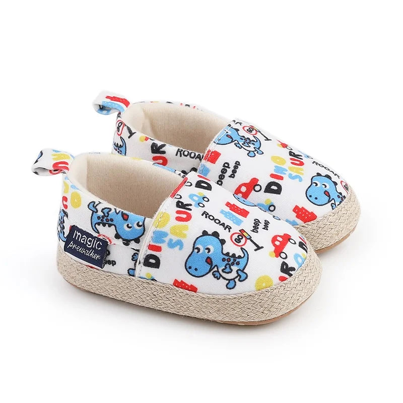 Baby Boy Girl Shoes Dinosaur Print Closed Toe Walking Shoes