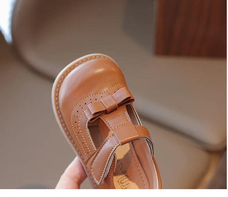Girl's Bow Princess Shoes Leather Shoes 2026 Spring New Fashion Soft Sole Children's Single Shoes Soft Sole T-strap Kids Shoes