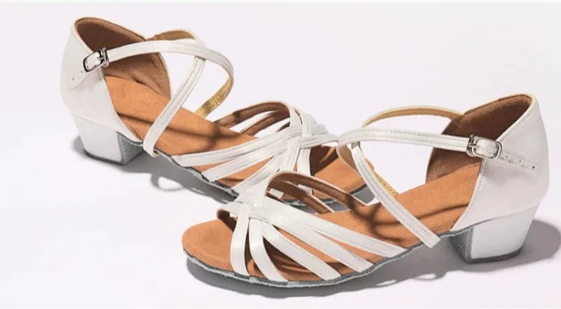 Girls Latin Dance Shoes Low Heel Soft Sole Beginner Kids Ballroom Practice Training Stage Girls Performance Dancing Footwear