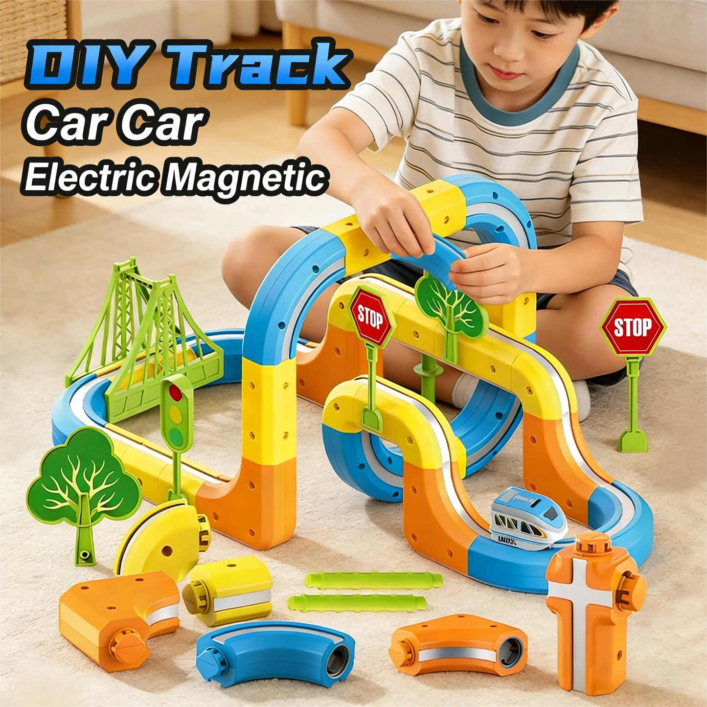 Electric Magnetic DIY Track Car, Parent-Child Interaction, Multiple Play Styles