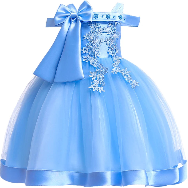 Kids Christmas Party Dresses For Girls Appliques Flower Elegant Wedding Dress